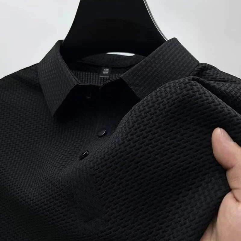New Men's Business Casual Short Sleeved Bone Flower Solid Color POLO Shirt