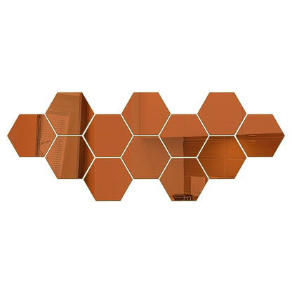 6/12pcs 3D Hexagon Mirror Wall Sticker Rose Gold DIY Room Stickers Wall Decor