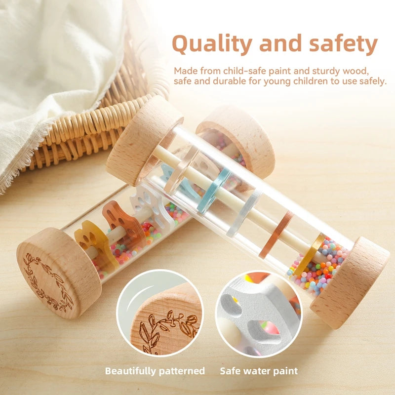 Montessori Baby Rain Stick Rainbow Hourglass Rain Music Rattle