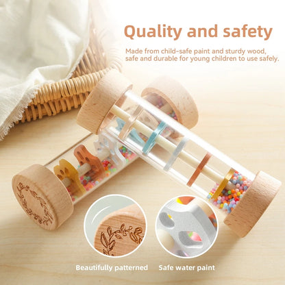 Montessori Baby Rain Stick Rainbow Hourglass Rain Music Rattle