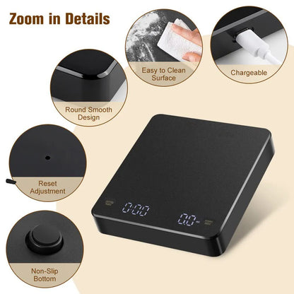 Digital Scale With Timer LED Screen Espresso USB 3kg Max.