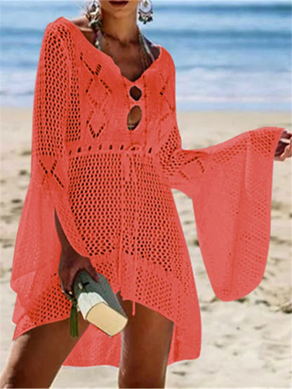 Summer Women Beachwear Sexy White Crochet Tunic Beach Wrap Dress