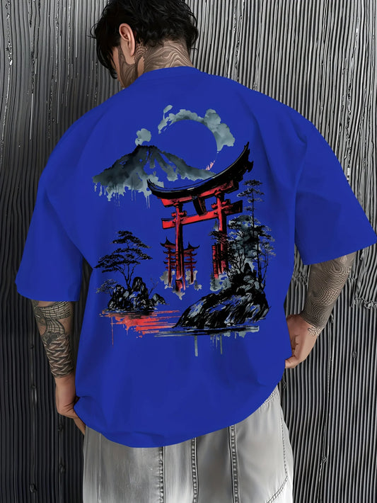 Japanese Ukiyoe Torii Gate&Fuji Mountain Print 100%Cotton Men Women T-Shirt