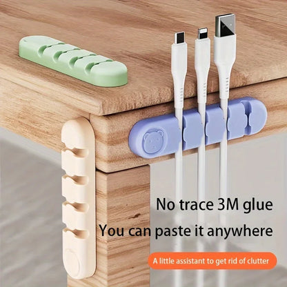 Desktop Cable Organizer Storage Charging Cable Holder Soft Silicone Hub. 4 Holes
