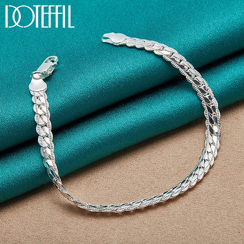 DOTEFFIL 925 Sterling Silver 6mm Side Chain 16/18/20/22/24 Inch Necklace for Woman Men Fashion Wedding Engagement Jewelry Gift