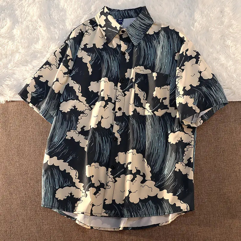 Summer Women's Shirts 2022 Surf Print Shirt Beach Outing Blouse