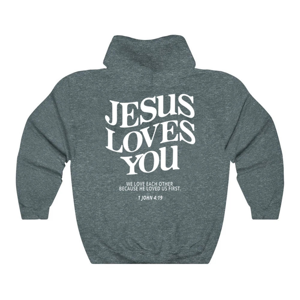 Christian Hooded Sweatshirt Jesus Pullover Bible Verse Aesthetic Clothing