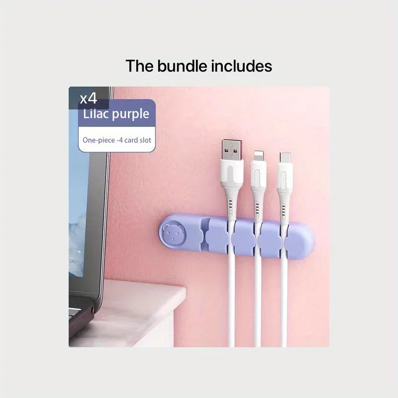Desktop Cable Organizer Storage Charging Cable Holder Soft Silicone Hub. 4 Holes