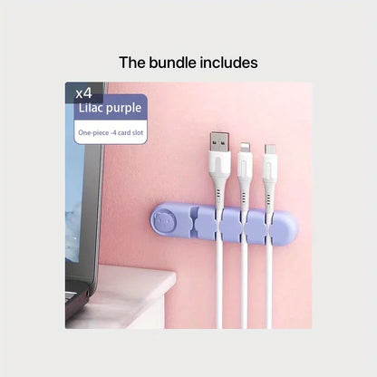 Desktop Cable Organizer Storage Charging Cable Holder Soft Silicone Hub. 4 Holes