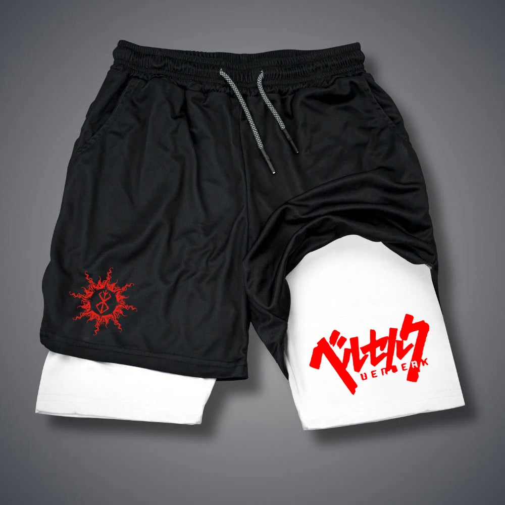 2 in 1 Compression Shorts for Men With Phone Pockets Quick Dry Activewear