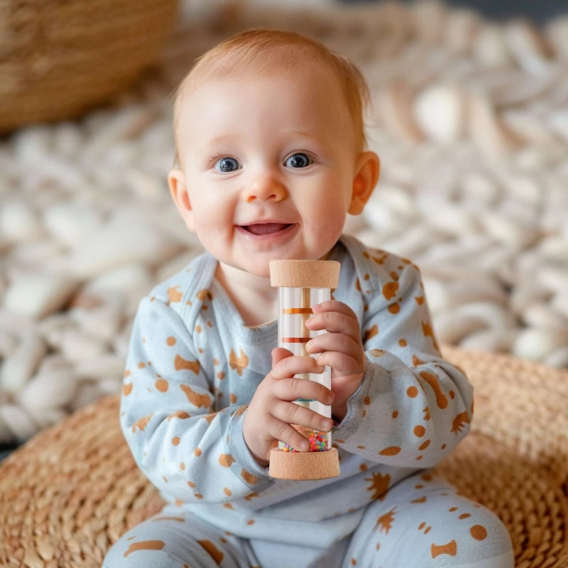 Montessori Baby Rain Stick Rainbow Hourglass Rain Music Rattle