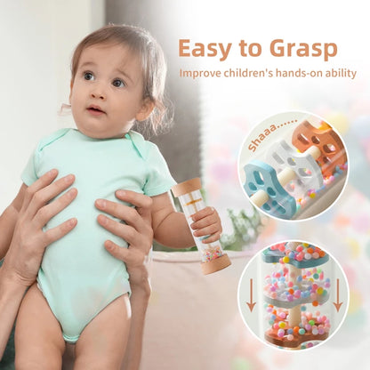 Montessori Baby Rain Stick Rainbow Hourglass Rain Music Rattle