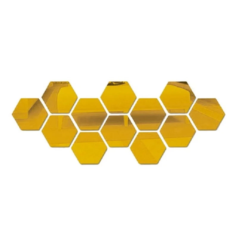 6/12pcs 3D Hexagon Mirror Wall Sticker Rose Gold DIY Room Stickers Wall Decor