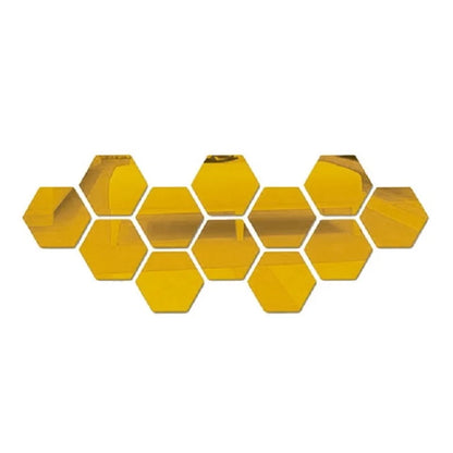 6/12pcs 3D Hexagon Mirror Wall Sticker Rose Gold DIY Room Stickers Wall Decor