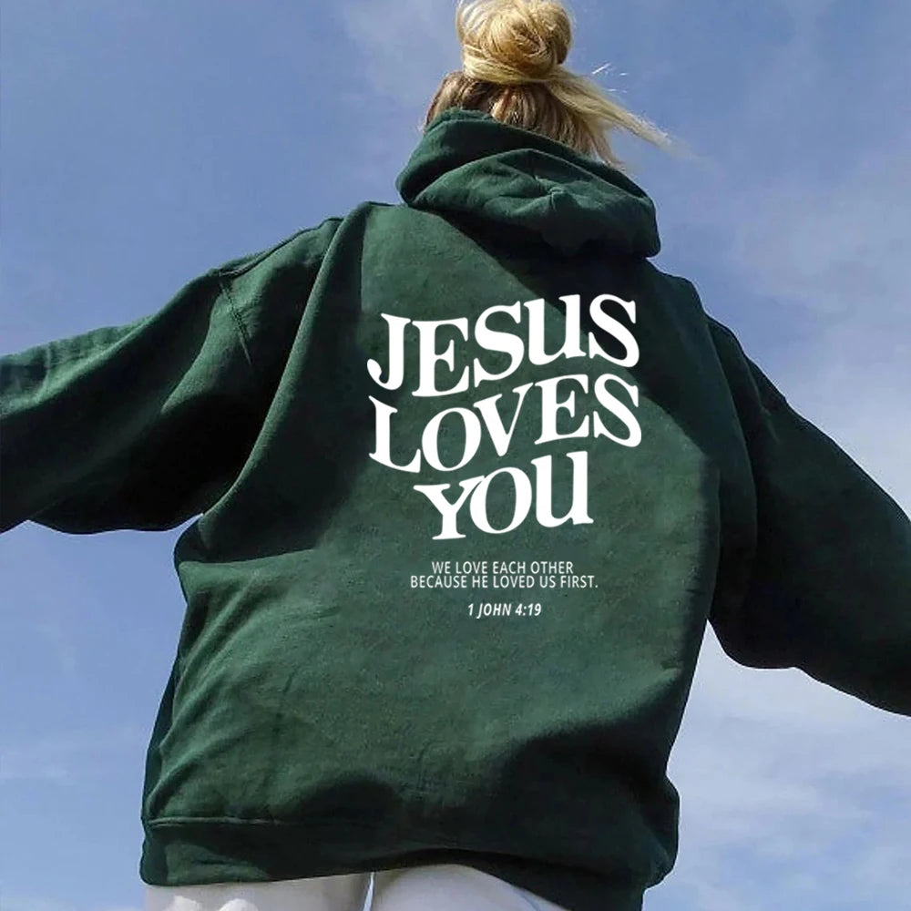 Christian Hooded Sweatshirt Jesus Pullover Bible Verse Aesthetic Clothing
