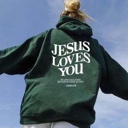 Christian Hooded Sweatshirt Jesus Pullover Bible Verse Aesthetic Clothing