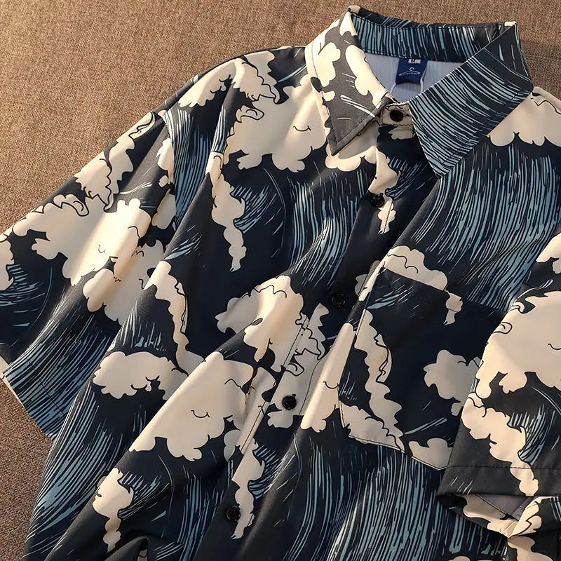 Summer Women's Shirts 2022 Surf Print Shirt Beach Outing Blouse