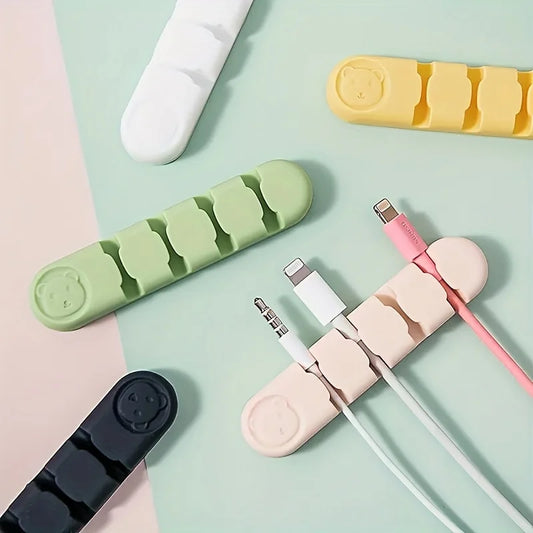 Desktop Cable Organizer Storage Charging Cable Holder Soft Silicone Hub. 4 Holes