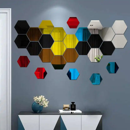 6/12pcs 3D Hexagon Mirror Wall Sticker Rose Gold DIY Room Stickers Wall Decor