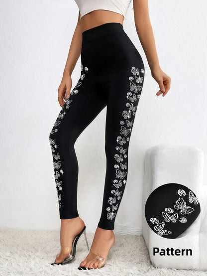 Women‘s Black Leggings With Butterfly Side Design