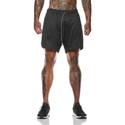 Men Fitness Built-In Pocket Sports Shorts Summer 2 in 1 Quick Dry Gym Beach wear