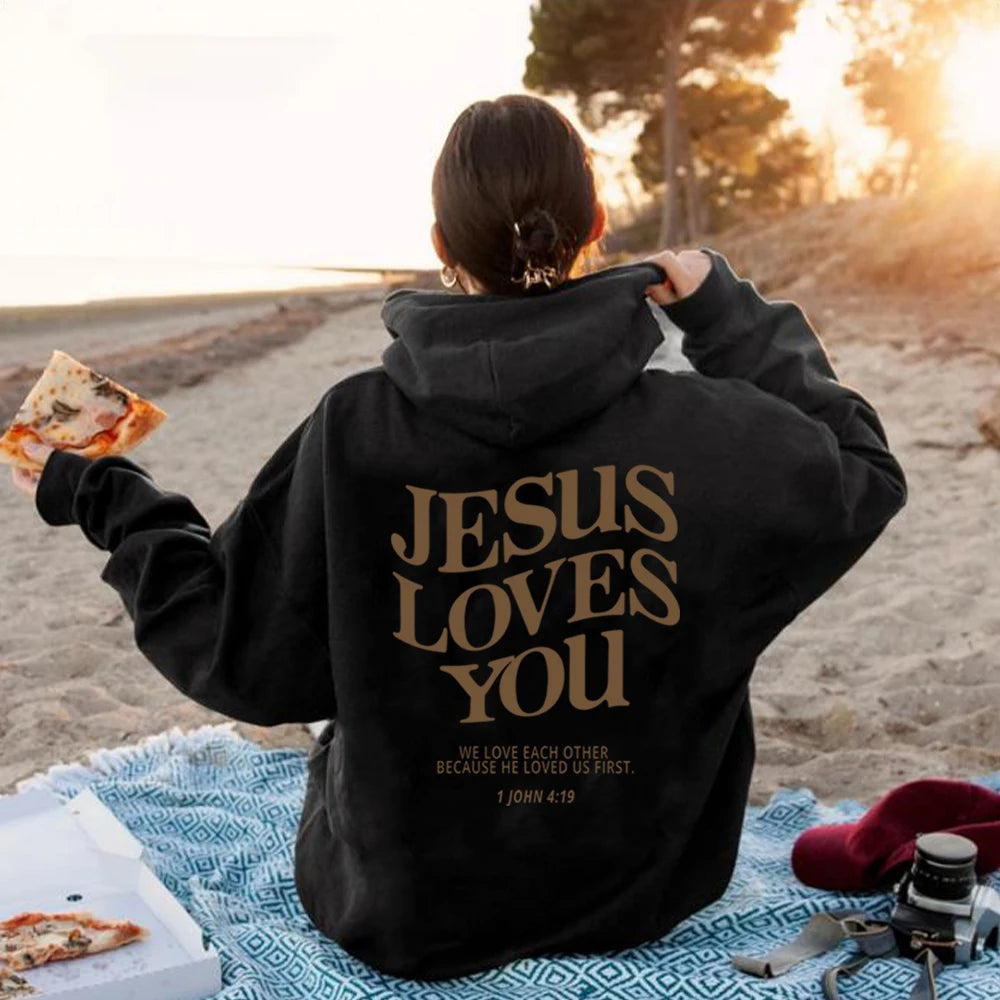 Christian Hooded Sweatshirt Jesus Pullover Bible Verse Aesthetic Clothing