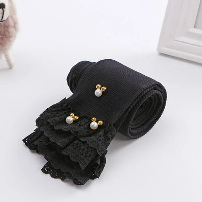 Girls Skinny Leggings Candy Color Lace Ruffles Mickey Beads Leggins