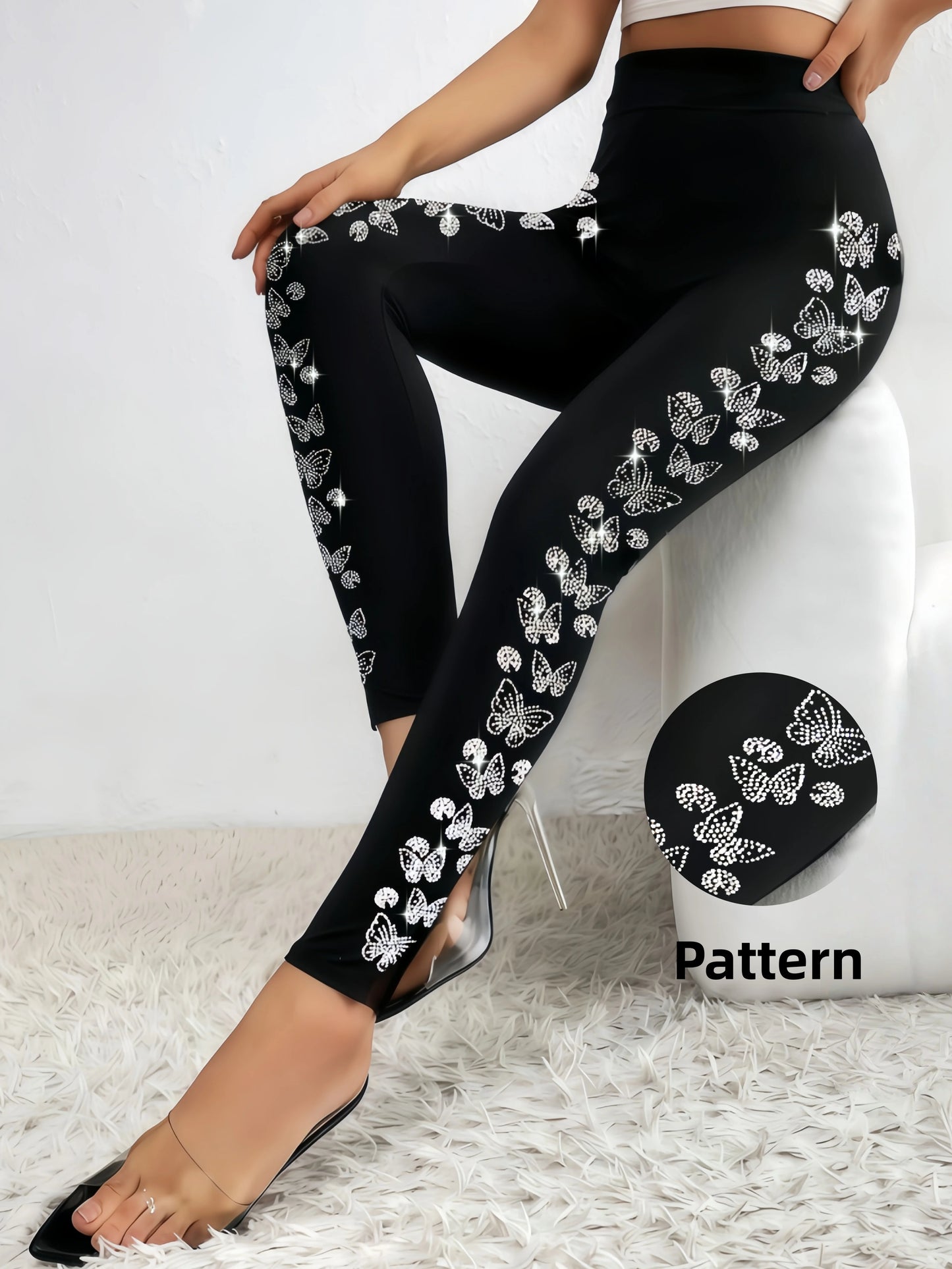 Women‘s Black Leggings With Butterfly Side Design