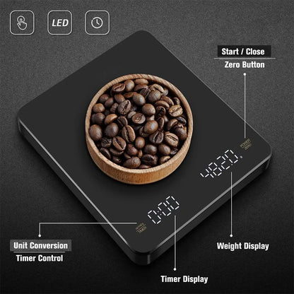 Digital Scale With Timer LED Screen Espresso USB 3kg Max.