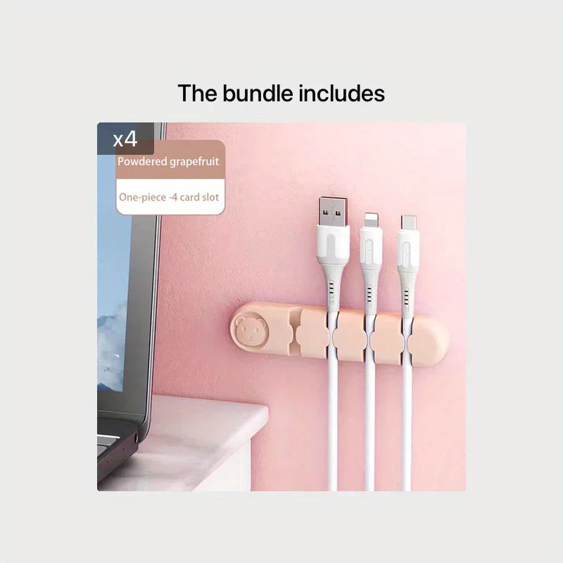 Desktop Cable Organizer Storage Charging Cable Holder Soft Silicone Hub. 4 Holes