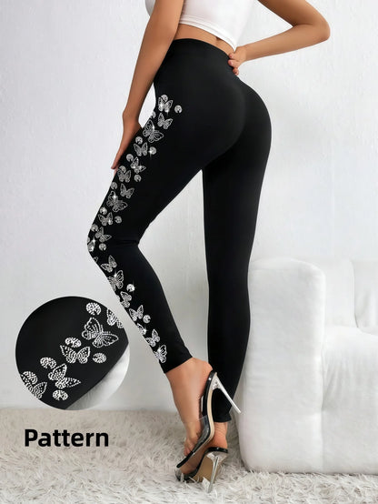 Women‘s Black Leggings With Butterfly Side Design