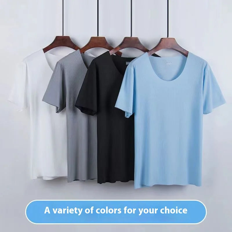 Men's Two-Piece Summer Thin Section Senior Ice Silk Feeling Round Neck casuals