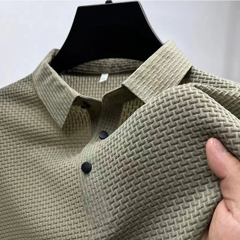 New Men's Business Casual Short Sleeved Bone Flower Solid Color POLO Shirt
