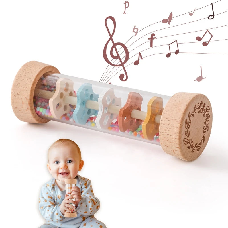 Montessori Baby Rain Stick Rainbow Hourglass Rain Music Rattle