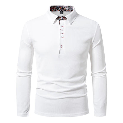 Casual Polo Shirt Men Fashion Paisley Color Block Long-Sleeve Men's New Autumn Business Polo Shirts Solid Color Hip Hop Top Tees