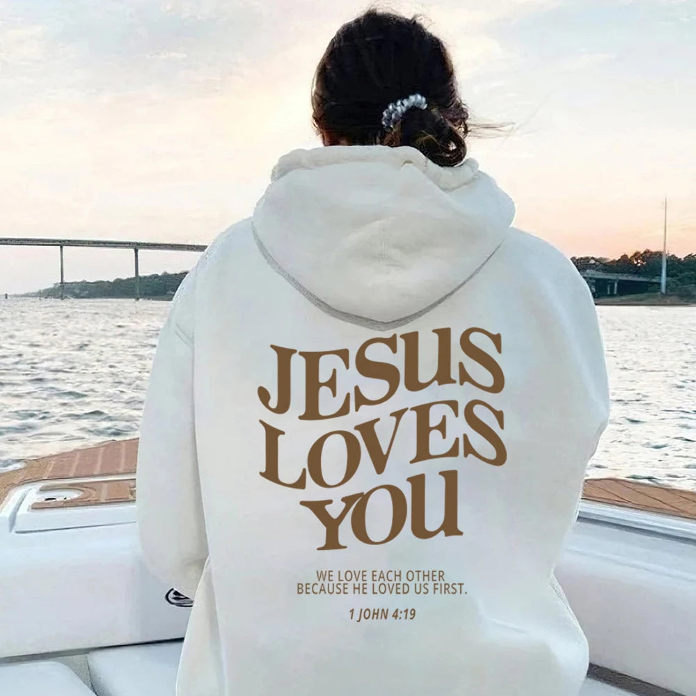 Christian Hooded Sweatshirt Jesus Pullover Bible Verse Aesthetic Clothing