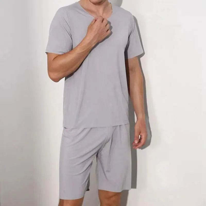 Men's Two-Piece Summer Thin Section Senior Ice Silk Feeling Round Neck casuals