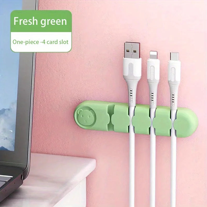 Desktop Cable Organizer Storage Charging Cable Holder Soft Silicone Hub. 4 Holes