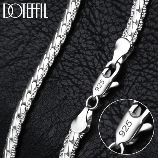 DOTEFFIL 925 Sterling Silver 6mm Side Chain 16/18/20/22/24 Inch Necklace for Woman Men Fashion Wedding Engagement Jewelry Gift