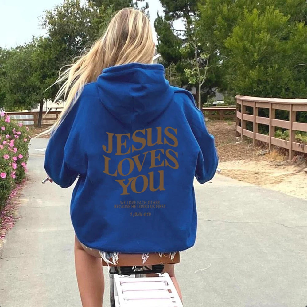 Christian Hooded Sweatshirt Jesus Pullover Bible Verse Aesthetic Clothing