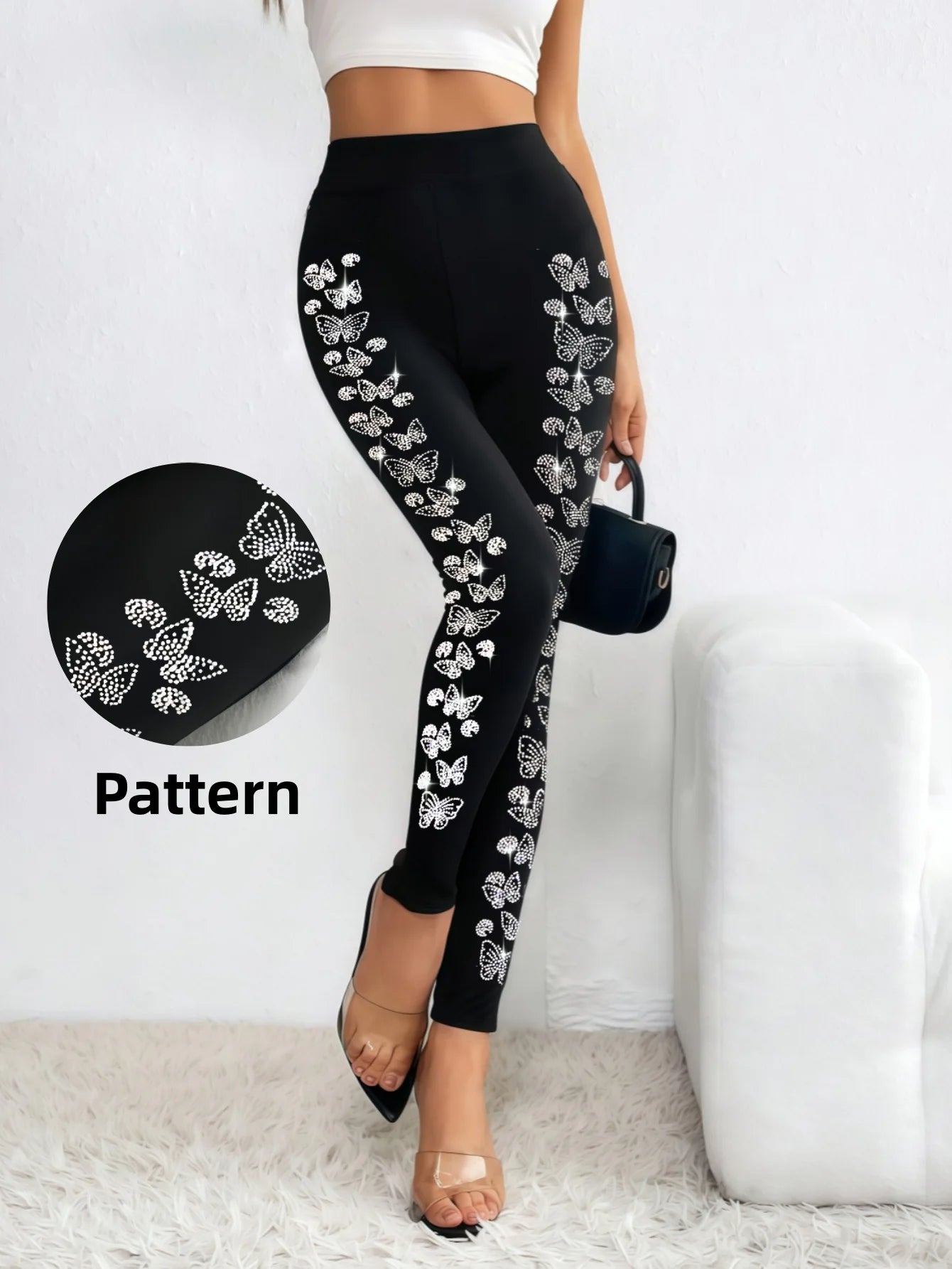 Women‘s Black Leggings With Butterfly Side Design