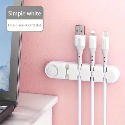 Desktop Cable Organizer Storage Charging Cable Holder Soft Silicone Hub. 4 Holes