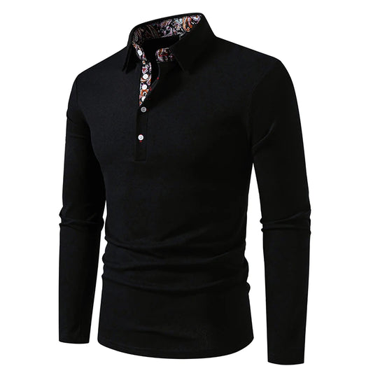 Casual Polo Shirt Men Fashion Paisley Color Block Long-Sleeve Men's New Autumn Business Polo Shirts Solid Color Hip Hop Top Tees
