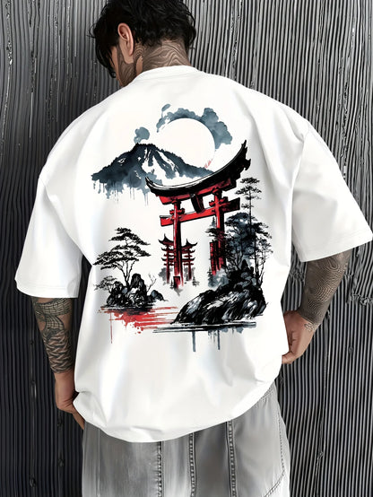 Japanese Ukiyoe Torii Gate&Fuji Mountain Print 100%Cotton Men Women T-Shirt