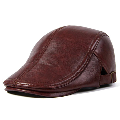 Men Beret Hat Real Leather Flat Cap Sheepskin Autumn Winter Male