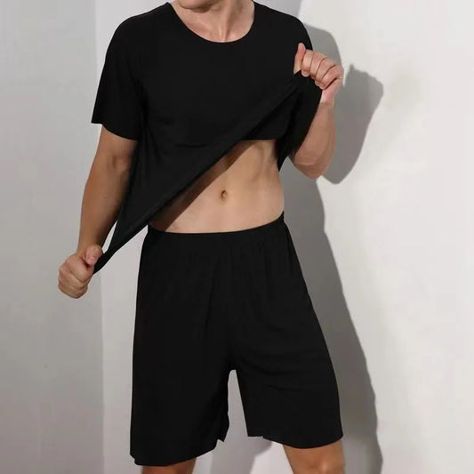 Men's Two-Piece Summer Thin Section Senior Ice Silk Feeling Round Neck casuals