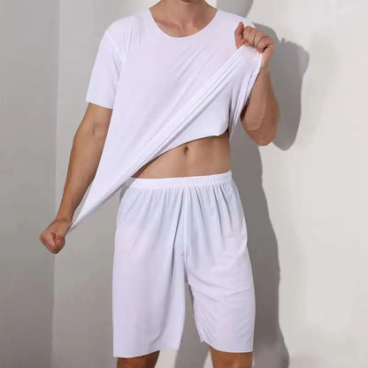 Men's Two-Piece Summer Thin Section Senior Ice Silk Feeling Round Neck casuals