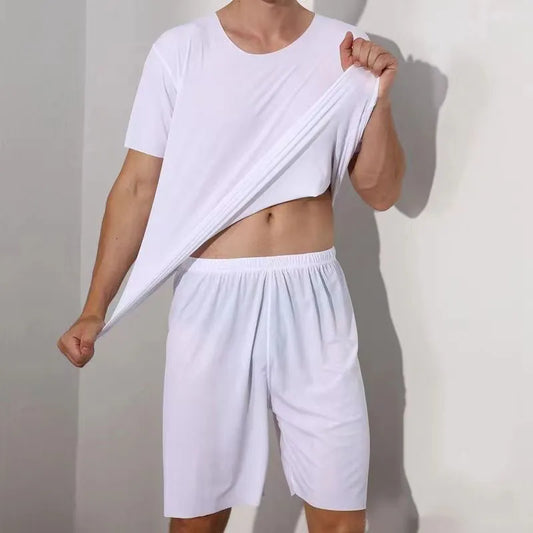 Men's Two-Piece Summer Thin Section Senior Ice Silk Feeling Round Neck casuals