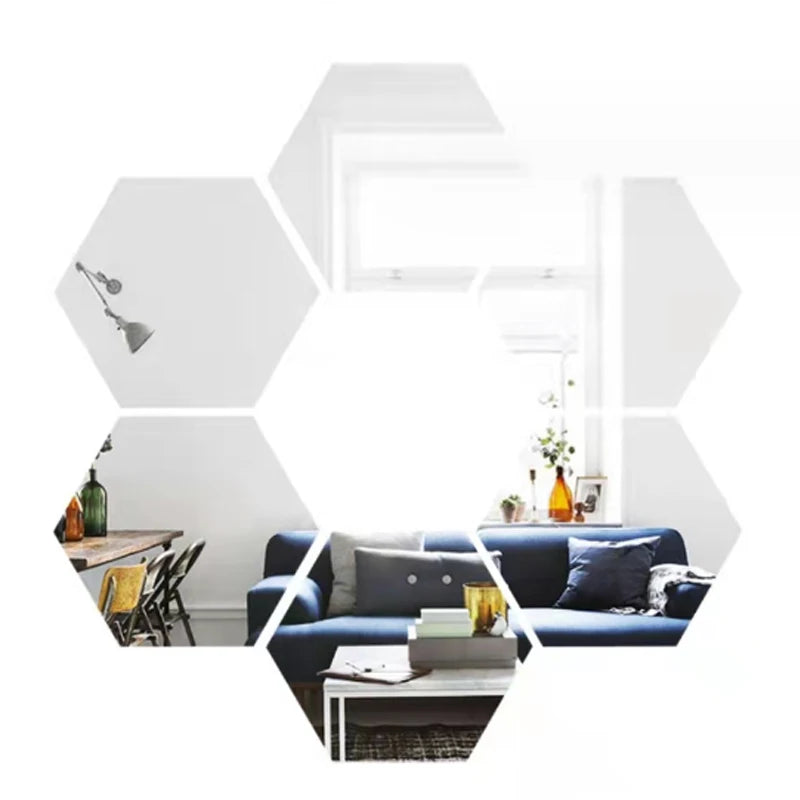 6/12pcs 3D Hexagon Mirror Wall Sticker Rose Gold DIY Room Stickers Wall Decor