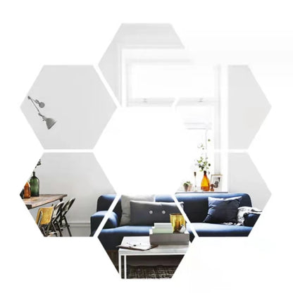 6/12pcs 3D Hexagon Mirror Wall Sticker Rose Gold DIY Room Stickers Wall Decor